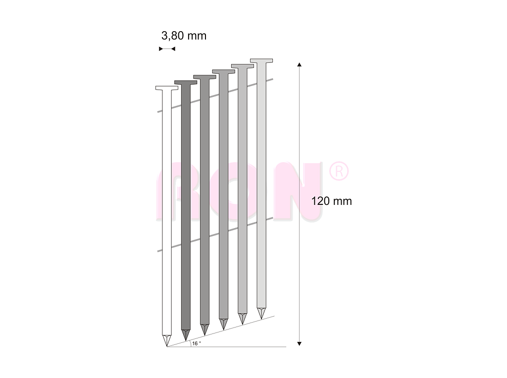 Hřebíky FAC hladké svitek, drát 16° 3,80 x 120 mm - 1 500 ks