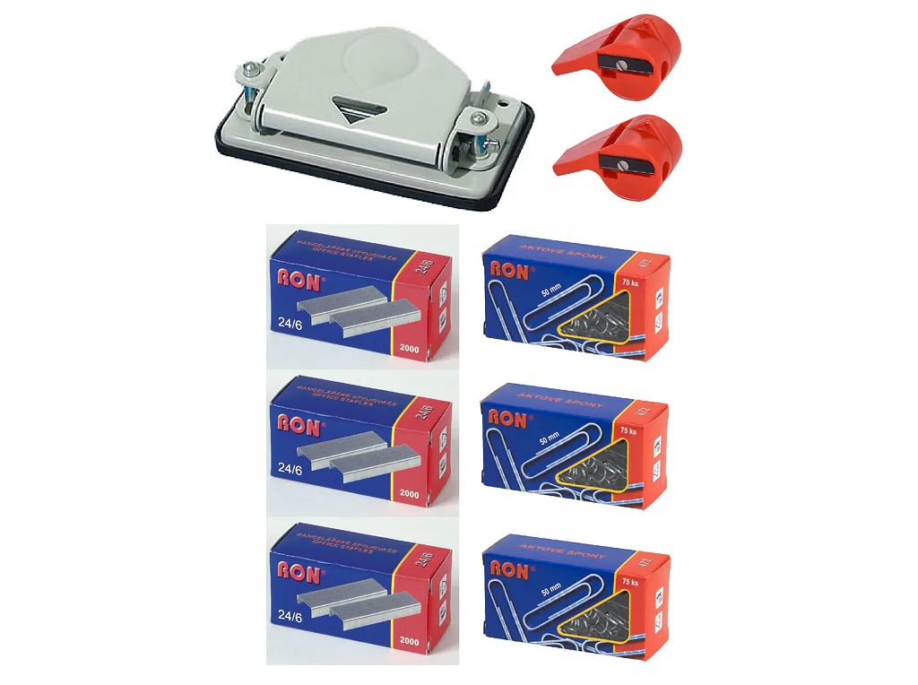 Akční set Mikov - děrovač, spojovače, spony