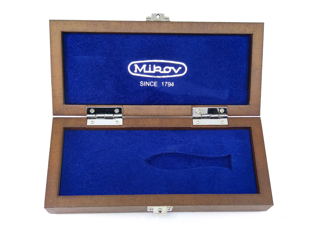 Dárková krabička dřevěná, stříbrné logo - nože RYBIČKA 130-DS