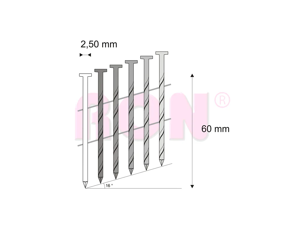 Hřebíky FAC kroucené svitek, drát 16° 2,50 x 60 mm - 9 000 ks
